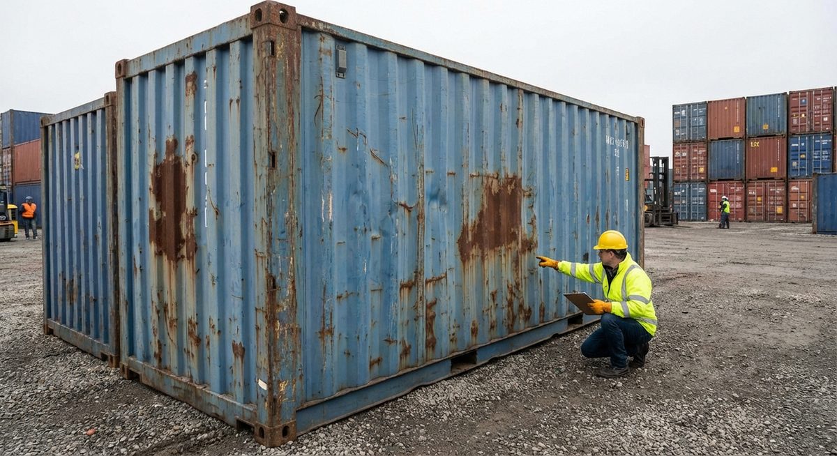 Gebrauchter Container wird inspiziert