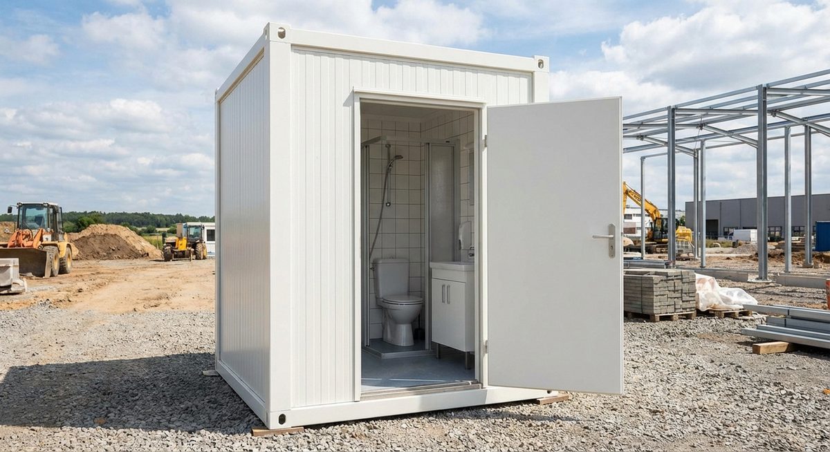 Portabler Sanitärcontainer auf Baustelle