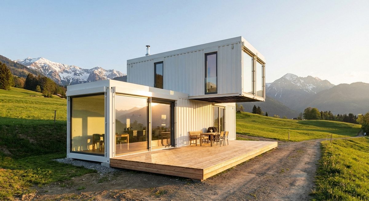 Modernes Containerhaus in den österreichischen Alpen