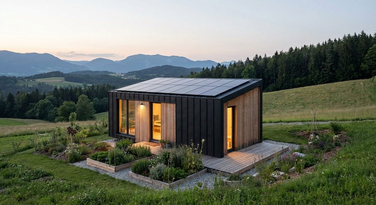 Kompaktes Wohnmodul in ländlicher Umgebung